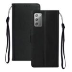 Pure Color Leather Phone Case with Strap for Samsung Galaxy Note20 Ultra/Note20 Ultra 5G – Black