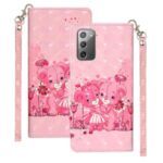 Light Spot Decor Patterned Magnetic Leather Wallet Case for Samsung Galaxy Note 20/Note 20 5G – Bear and Flower