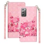 Light Spot Decor Patterned Magnetic Leather Wallet Case for Samsung Galaxy Note 20/Note 20 5G – Bear and Flower