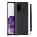 Litchi Skin Genuine Leather Coated TPU Phone Cover [Black Lining] for Samsung Galaxy S20 Plus – Black