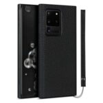 Litchi Skin Genuine Leather Coated TPU Phone Case [Black Lining] for Samsung Galaxy S20 Ultra – Black