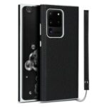 Litchi Skin Genuine Leather Coated TPU Phone Casing for Samsung Galaxy S20 Ultra – Black