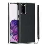Litchi Skin Genuine Leather Coated TPU Phone Case for Samsung Galaxy S20 – Black
