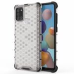 Honeycomb Pattern Shockproof TPU + PC Hybrid Cover for Samsung Galaxy A21s – White