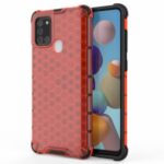 Honeycomb Pattern Shockproof TPU + PC Hybrid Cover for Samsung Galaxy A21s – Red