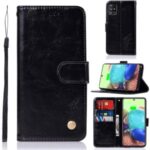 Premium Vintage Leather Wallet Stand Case for Samsung Galaxy A71 5G SM-A716 – Black