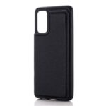 Leather Coated PC + TPU Hybrid Card Holder Case with Kickstand for Samsung Galaxy S20 Plus – Black