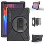 For Samsung Galaxy Tab S7 T870/T875 360° Swivel Kickstand  PC + Silicone Tablet Combo Shell [Built-in Hand Holder Strap] – Black