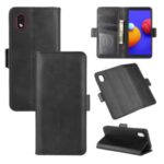 Double Clasp Flip Leather Wallet Stand Protection Case for Samsung Galaxy A01 Core/M01 Core – Black