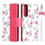 Flowers Printing Surface PU Leather + TPU Shell for Sony Xperia 1 II – Red