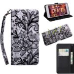 Light Spot Decor Patterned Leather Wallet Shell for LG K61 – Lace Flower