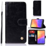 Premium Vintage Leather Wallet Stand Case for Honor 9A – Black