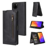 Zipper Pocket 9 Card Slots Leather with Wallet Case for Huawei Y5p – Black