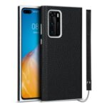 Litchi Skin Genuine Leather Coated TPU Back Case for Huawei P40 – Black