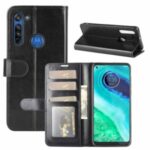 Crazy Horse Leather Wallet Stand ProtectiveCover for Motorola Moto G8 – Black