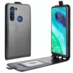 Vertical Flip Crazy Horse Leather Protective Cover for Motorola Moto G8 – Black