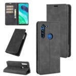 Silky Touch Phone Case Leather Wallet Stand Flip Cover for Motorola Moto G8 – Black