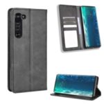 Vintage Style Leather Wallet Stand Case for Motorola Edge – Black