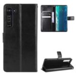 Crazy Horse PU Leather Wallet Stand Case for Motorola Edge – Black