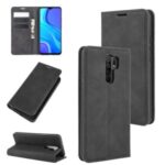 Silky Touch Leather Wallet Stand Case for Xiaomi Redmi 9 – Black