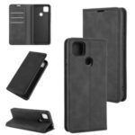 Silky Touch Leather with Wallet Stand Case for Xiaomi Redmi 9C – Black
