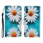 Pattern Printing Cover with Stand Leather Wallet Case for Xiaomi Redmi 9A – White Flowers