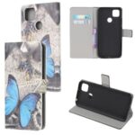 Pattern Printing Wallet Leather Stand Case for Xiaomi Redmi 9C – Blue Butterfly