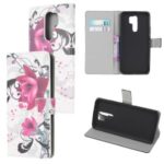 Pattern Printing Leather Wallet Case for Xiaomi Redmi 9 – Purple Flowers
