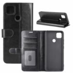 Crazy Horse Leather Wallet Stand Protective Cover for Xiaomi Redmi 9C – Black