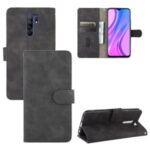 Skin-touch Wallet Stand Leather Flip Shell for Xiaomi Redmi 9 – Black