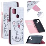 Pattern Printing Leather Wallet Cover for Xiaomi Redmi 9C – Happy Cat