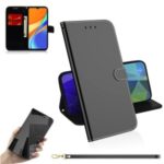 Mirror-like Surface Flip Leather Wallet Stand Protective Case for Xiaomi Redmi 9C – Black