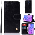 Premium Vintage Leather Wallet Stand Case for Xiaomi Redmi 9 – Black