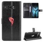 Crazy Horse Texture Wallet Stand Leather Phone Case with Logo Hole for Asus ROG Phone 3/ZS661KS/ROG Phone 3 Strix – Black