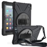 360° Rotation PC + Silicone Tablet Case (Kickstand+Hand Strap+Shoulder Strap) for Amazon Fire HD 8 (2020) – Black