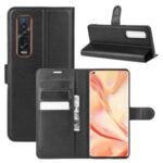 Litchi Texture Wallet Stand Leather Shell Cover for Oppo Find X2 Pro – Black