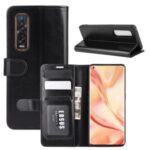 Crazy Horse Skin Wallet Leather Magnetic Phone Cover for Oppo Find X2 Pro – Black