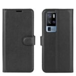 Litchi Skin Magnetic Leather Cover for vivo X50 Pro+ – Black