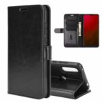 Crazy Horse Wallet Leather Cover Cell Phone Case with Stand for Vodafone Smart V11 – Black