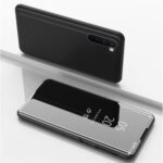 View Window Plated Mirror Surface Leather Stand Case for OnePlus Nord – Black
