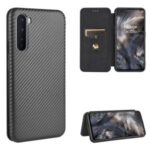 Carbon Fiber Texture Leather Auto-absorbed Phone Casing for OnePlus Nord – Black