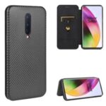 Carbon Fiber Texture Leather Auto-absorbed Phone Casing for OnePlus 8 – Black