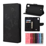 Imprint Butterflies Wallet Stand Flip Leather Phone Cover for Wiko Y61 – Black