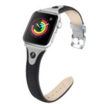 Canvas+Genuine Leather Rivet Watch Strap for Apple Watch Series 5/4 44mm / Series 3/2/1 42mm – Black/Grey