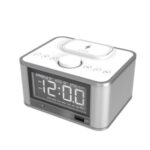 Qi Wireless Charging Bluetooth Speaker Alarm Clock FM Radio Support TF/USB/AUX/LCD – White / EU Plug