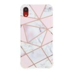 Marble Surface Four Corners Anti-falling Electroplating Skin IMD TPU Case for iPhone XR 6.1 inch – White/Pink