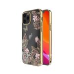 KINGXBAR Butterfly Series Electroplating Authorized Swarovski Rhinestone Decor PC Phone Cover for iPhone 12 Max/12 Pro 6.1 inch – Pink Butterfly/Gold