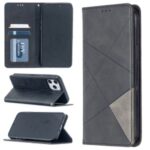 Geometric Pattern Leather Stand Case with Card Slots for iPhone 12 Pro Max 6.7-inch – Black