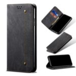 Jeans Cloth Texture Wallet Leather Mobile Phone Protective Cover for iPhone 12 Pro / iPhone 12 Max 6.1-inch – Black