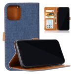 Cloth Texture Wallet Stand Flip Leather Case for iPhone 12 Pro/12 Max 6.1 inch – Dark Blue